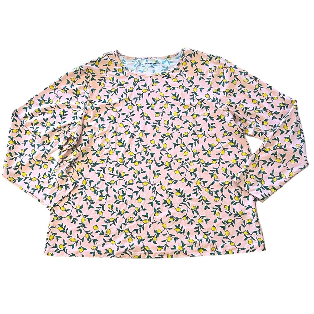 Lands' End Swim Sun Shirt Long Sleeve UPF Rash Lemons Yellow Pink Green Size 1X